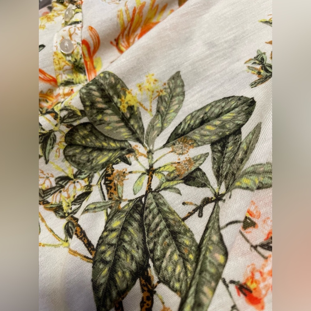 H&M Floral Sheer Blouse Tunic Top bird hummingbird cream green orange yellow - Picture 10 of 12